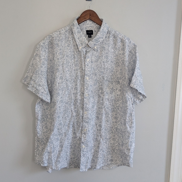 J. Crew Other - Men's J.Crew Linen Cotton Blend White Floral Light Blue XXL Short Sleeve